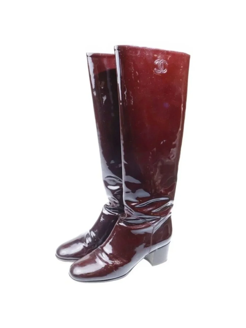 Chanel CC Logo Patent Long Boots Brown - Picture 2 of 6